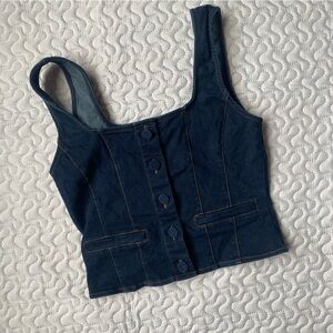 The Workshop Denim Button Front Square Neck Crop Top M